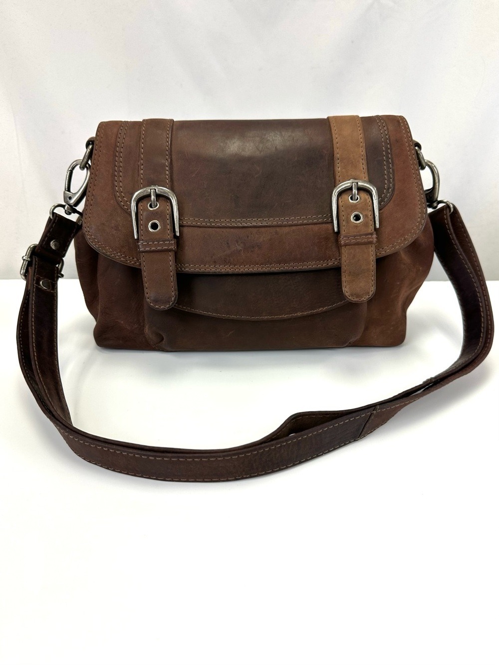 Adrian Klis brown leather satchel x cross body handbag purse Heritagecore